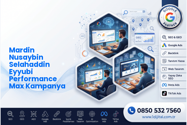 Mardin Nusaybin Selahaddin Eyyubi Performance Max Kampanya — Dijital1 dijital pazarlama hizmeti görseli